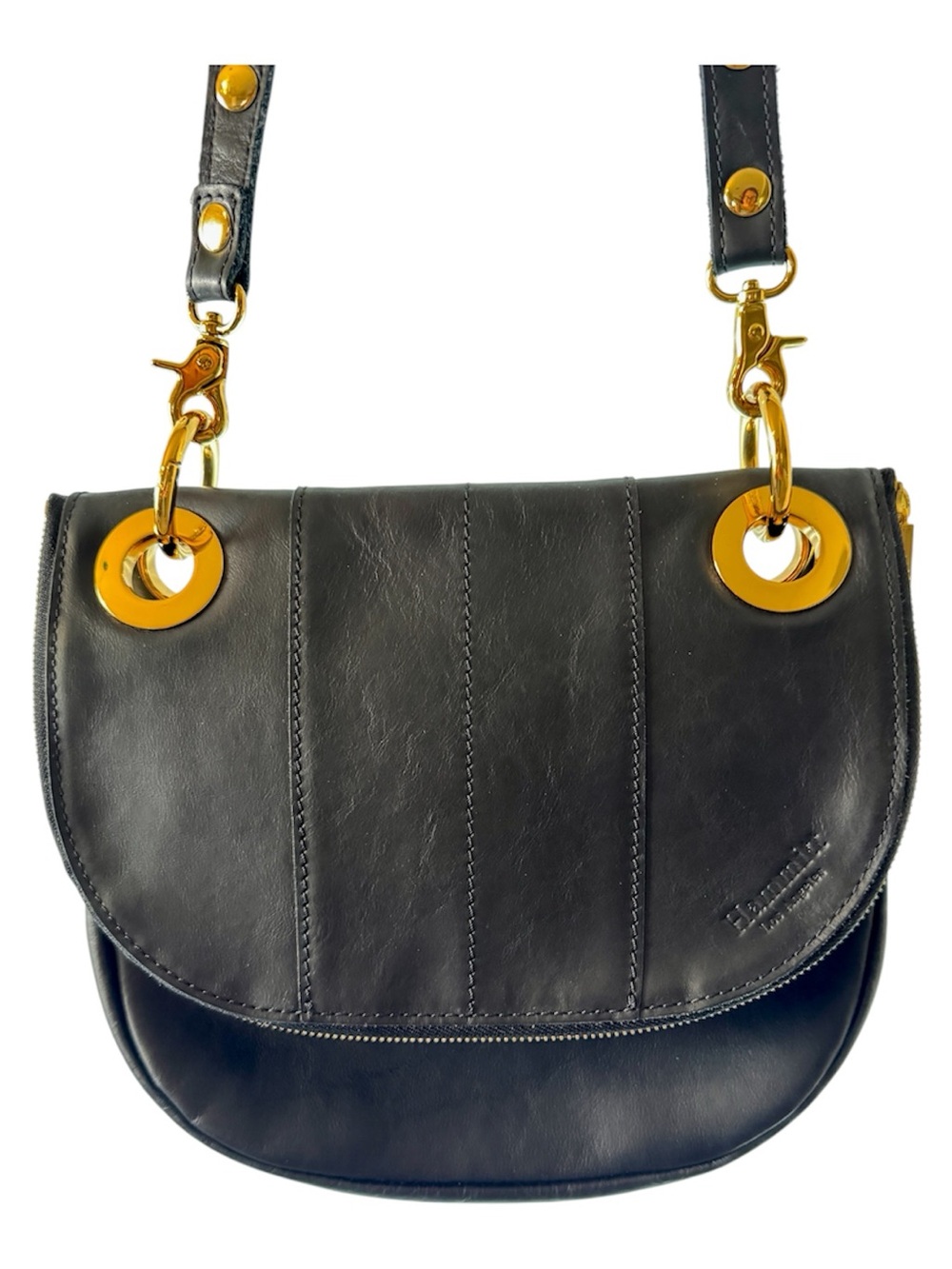 Hammitt Corey Black Leather Shoulder Bag with Gold Hardware